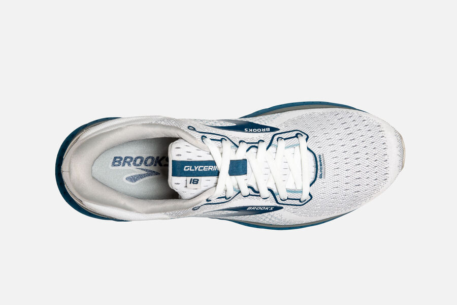 Brooks Glycerin 18 Road Loopschoenen Heren - Wit/Blauw - 421087UBG